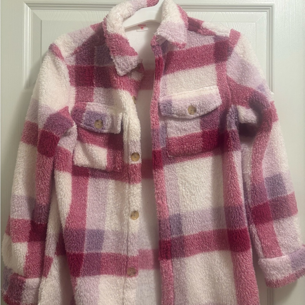 Plaid Sherpa Jacket in Pink and Purple